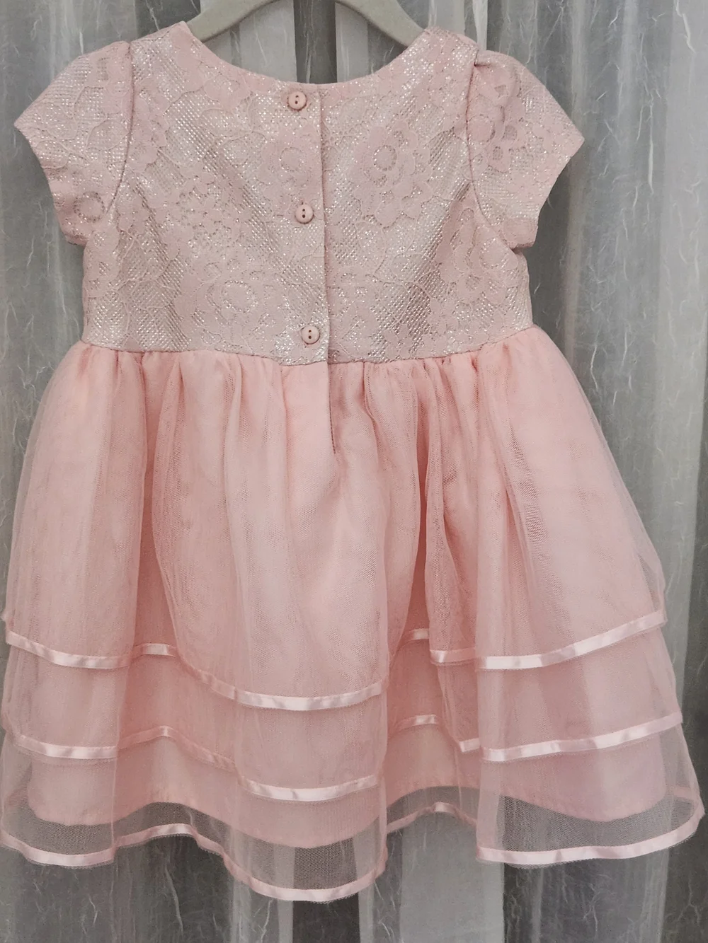 Biscotti Baby Pink Lace Bodice w/Tiered Organza Dress w/Bloomer,S-12mons, EPreLC